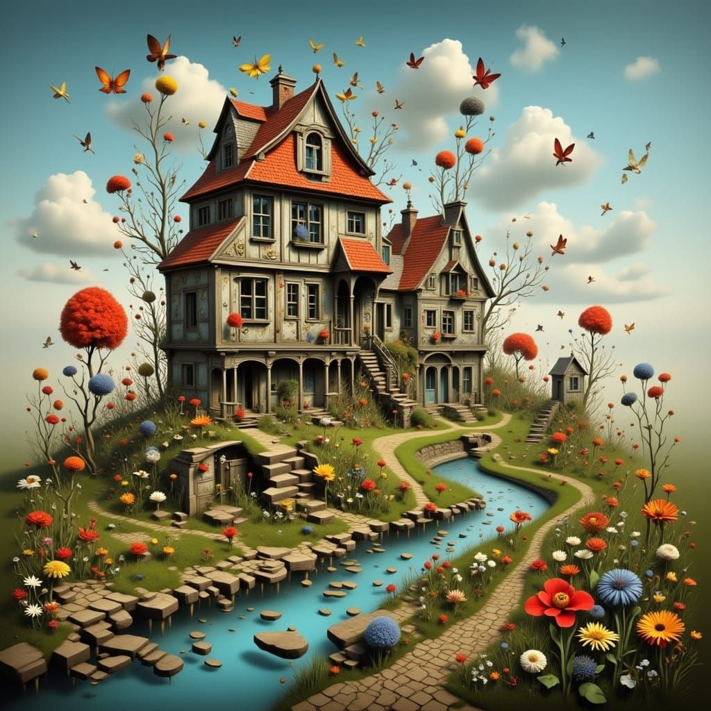 Dutch Clog House on Hill in Fantasy Art Style