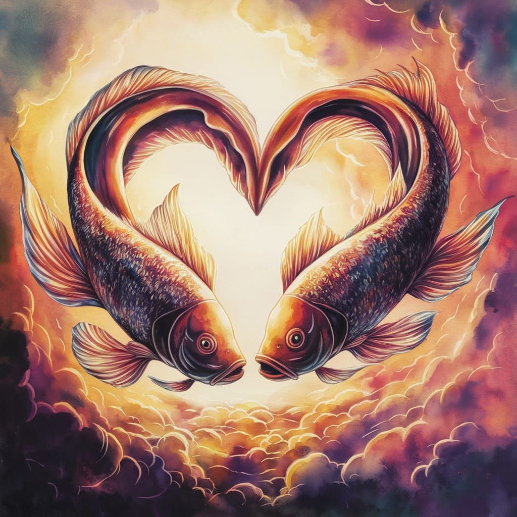 Heart-Shaped Beta Fish in Vibrant Watercolor