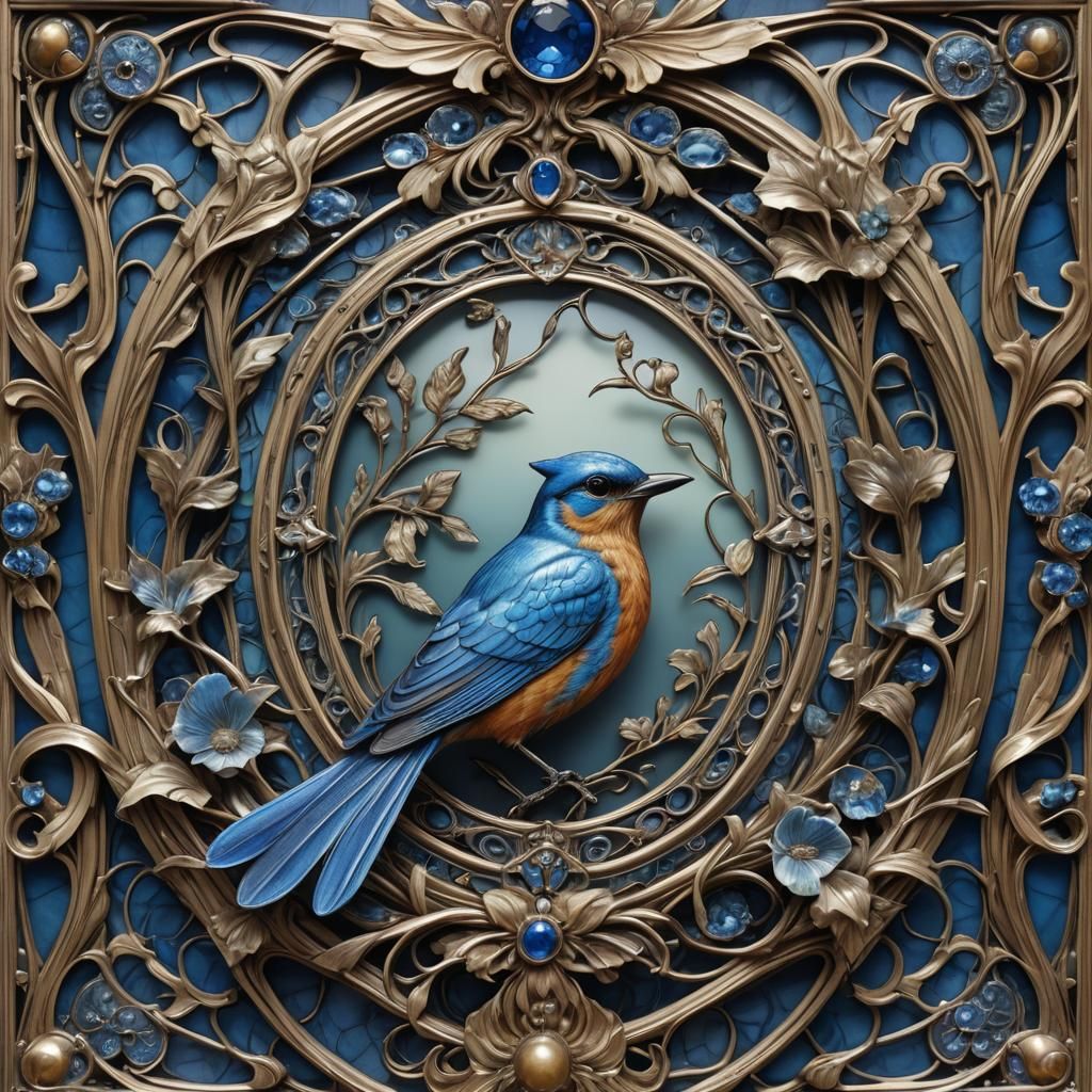 Art Nouveau Blue Bird Relief Ornament
