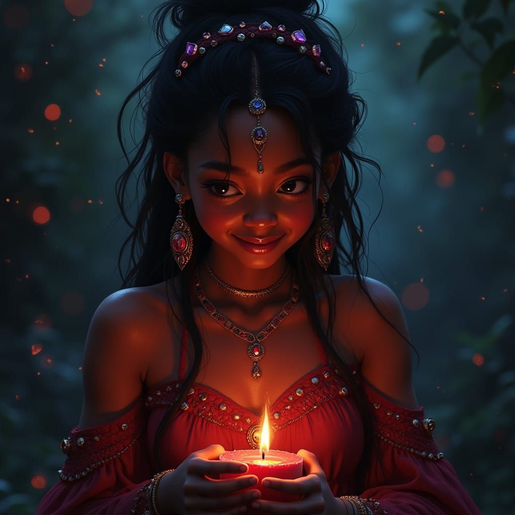 Enchanted African American Witch in Mystic Attire