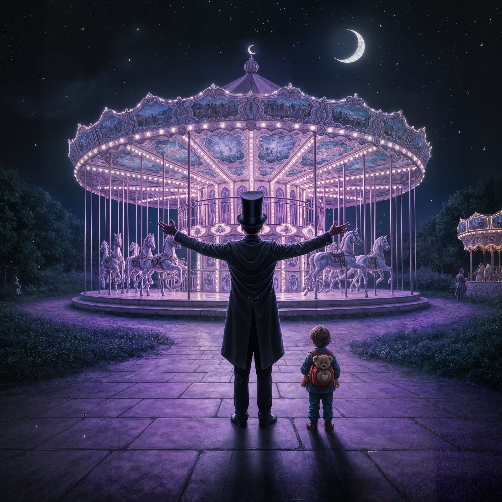 Magical Carousel at Night: A Showman's Grand Display