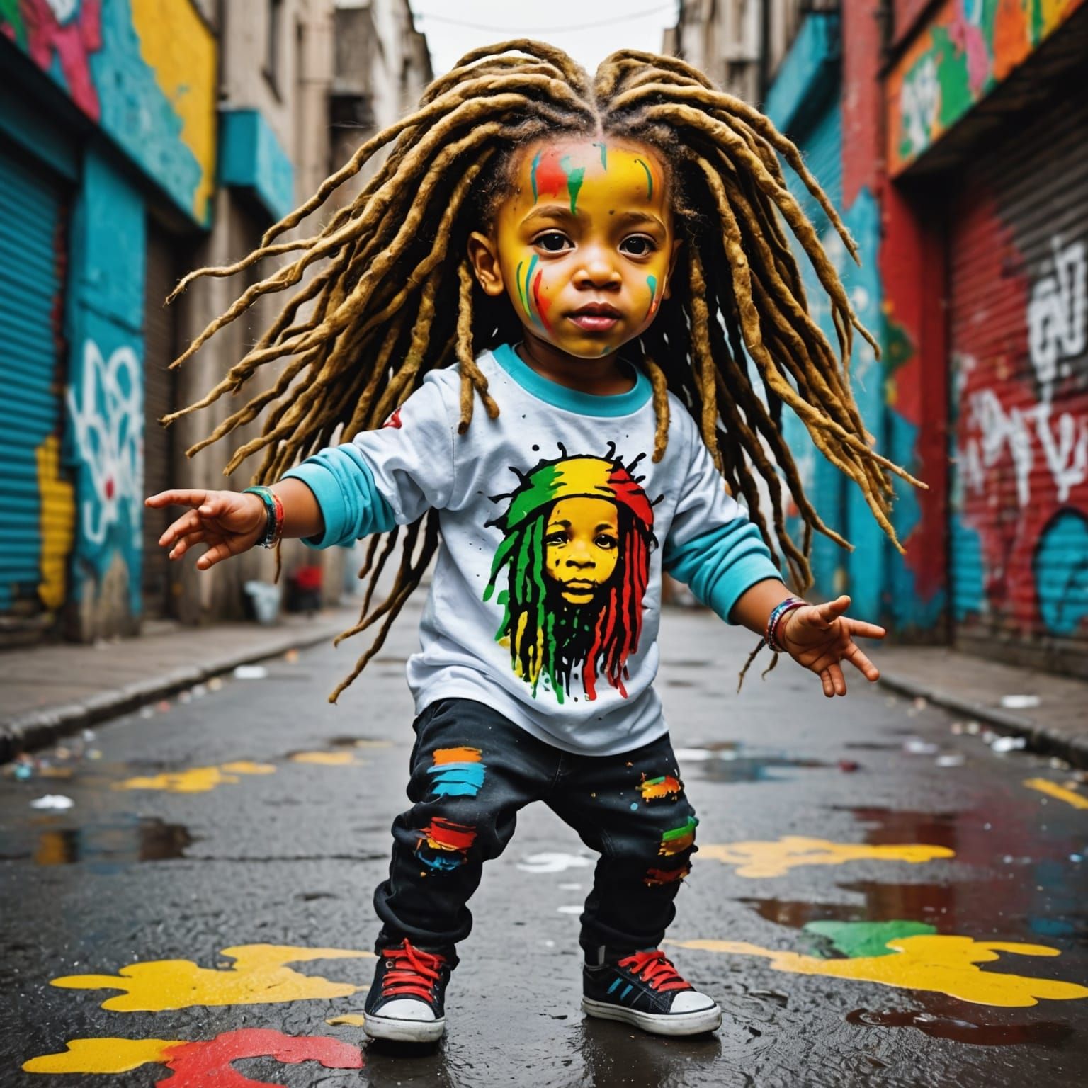 Baby Rasta Dancing in Urban Street Art