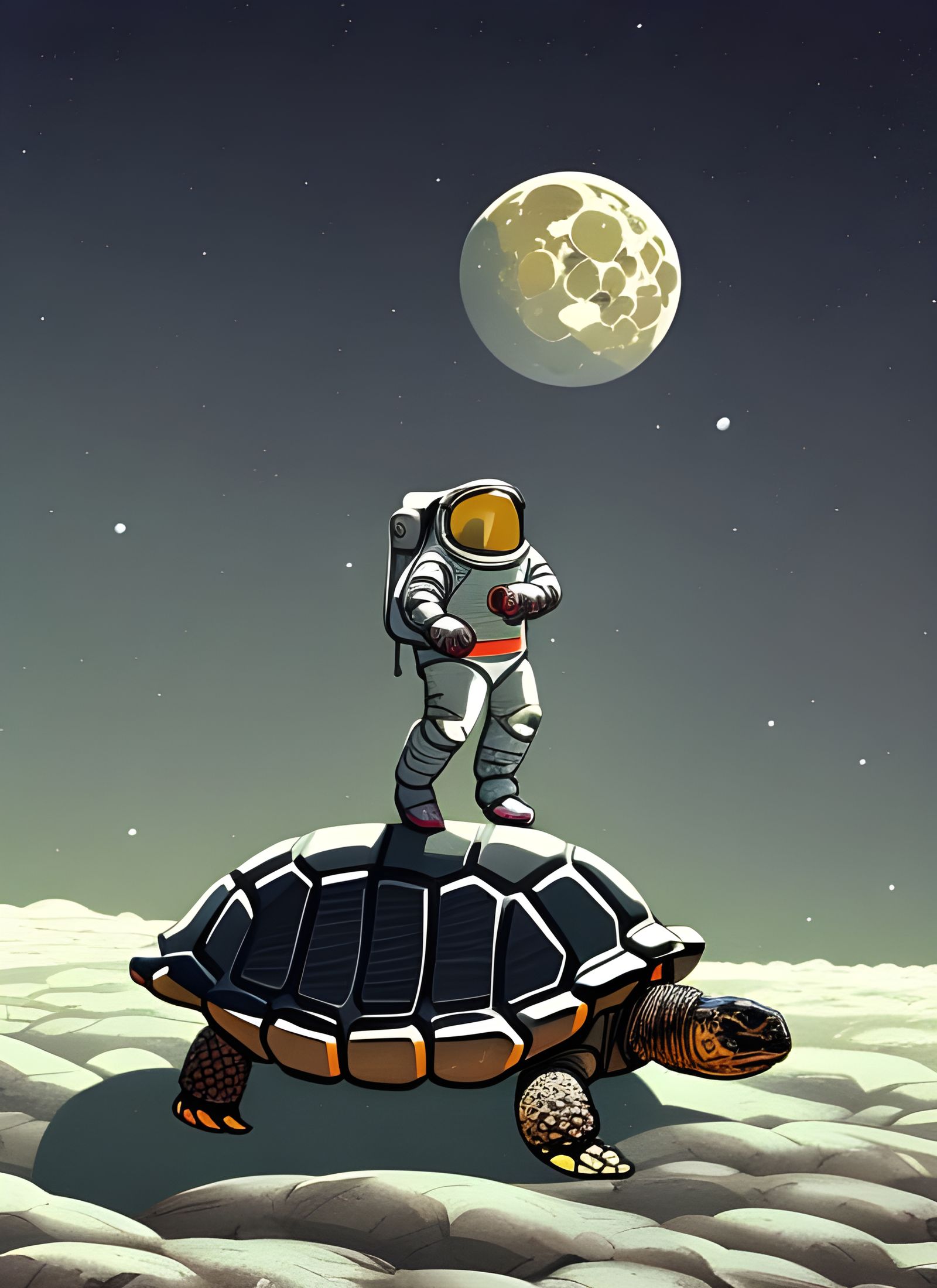 Riding a Tortoise on the Moon, Digital Illustration