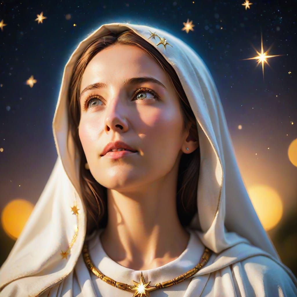 Virgin Mary Gazing at Starry Night Sky