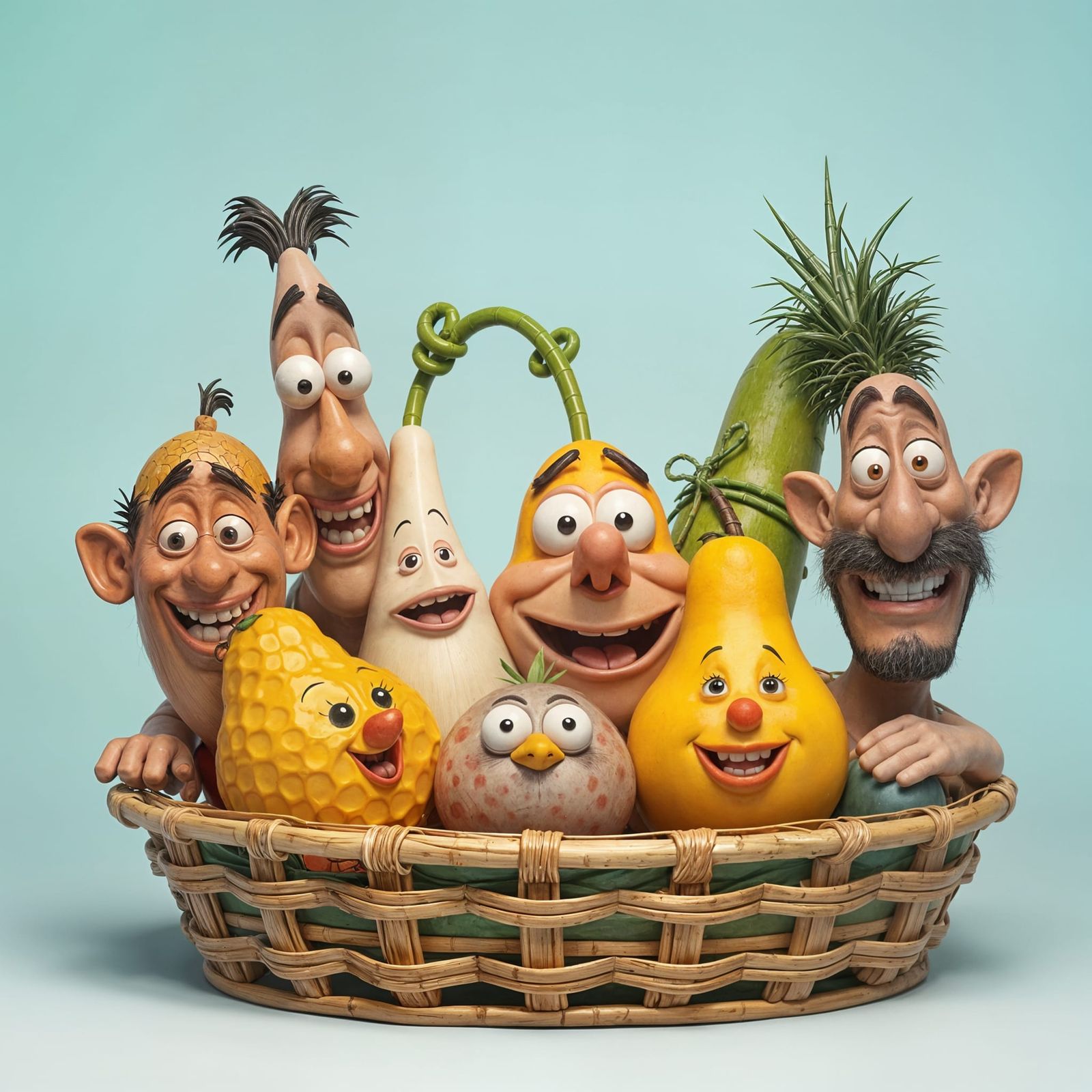 Fruit Family Portrait in Exaggerated Cartoon Style