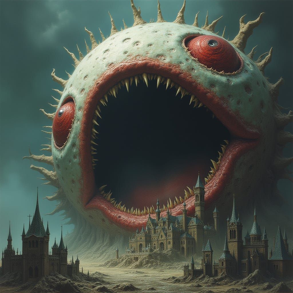 Gargantuan, Biomechanical Horror Eyeball with Twisted, Gothi...