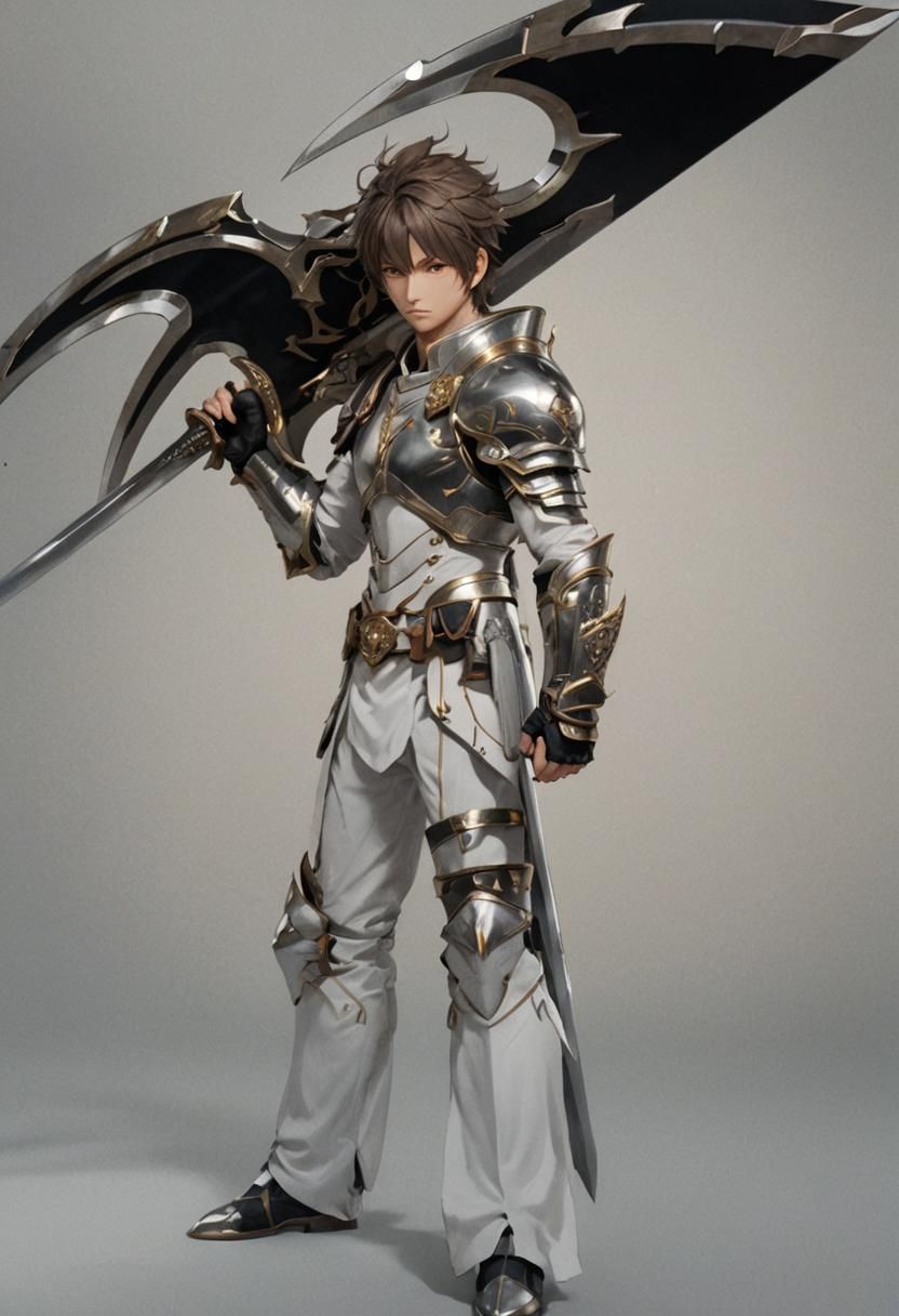 Anime Warrior with Giant Sword in 3D Art Style