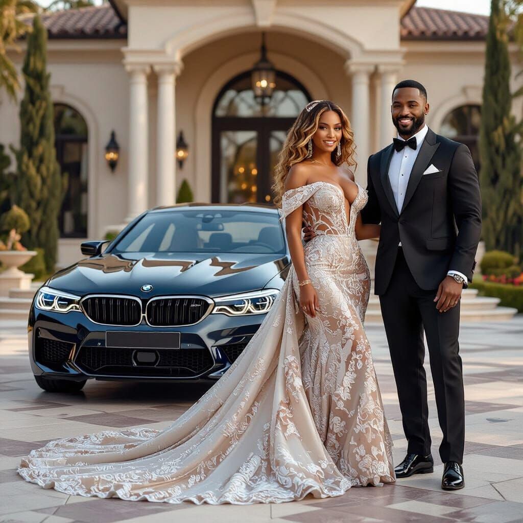 Beyoncé and Successful Man with BMW M5 at Mansion