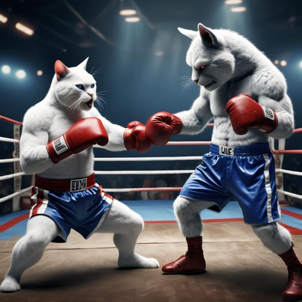 Hyperrealistic Cat Boxing Match in Splash Art Style