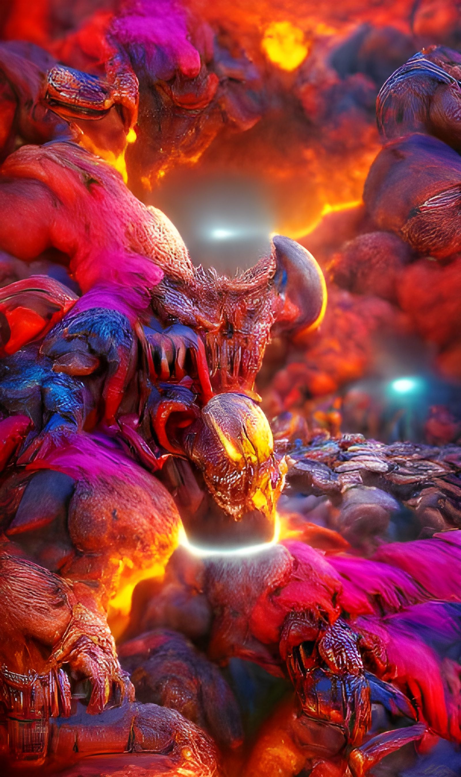 Colorful Hellscape with Volumetric Lighting