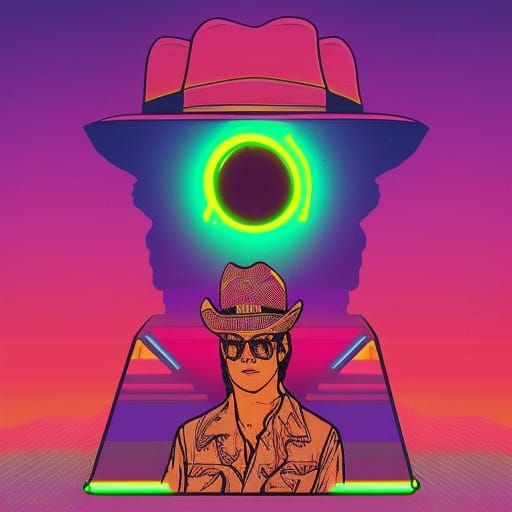 Rhinestone Cowboy in Synthwave Neon Style
