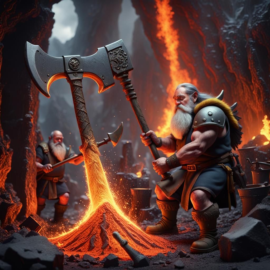 Dwarven Fire Axe Forging in Volcanic Foundry