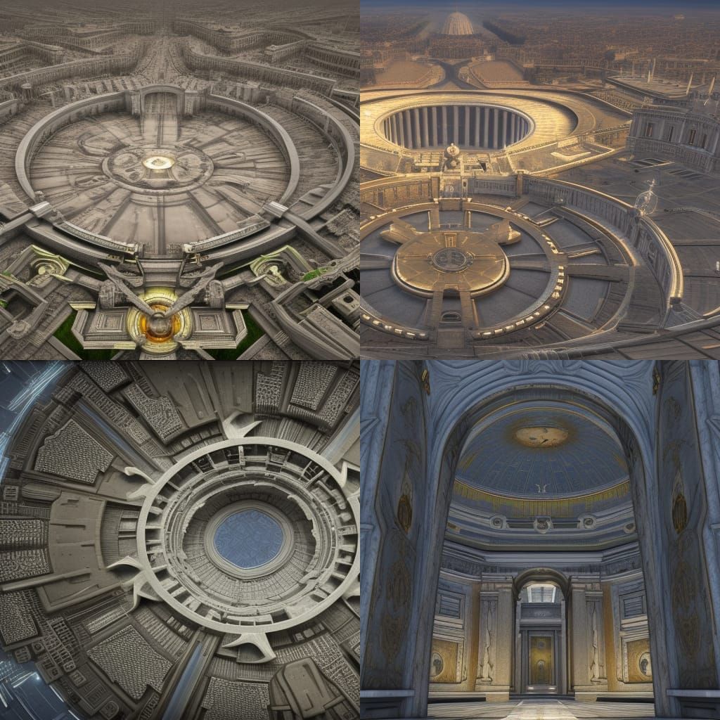 Futuristic Vatican City Portal: Sci-Fi Aerial View