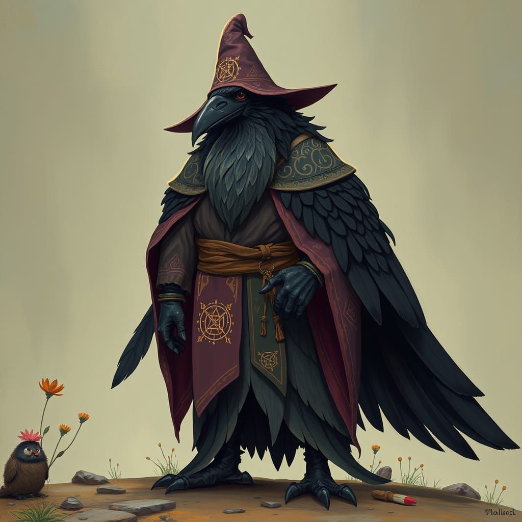 Mystical Wizard Crow in Whimsical Fantasy Art