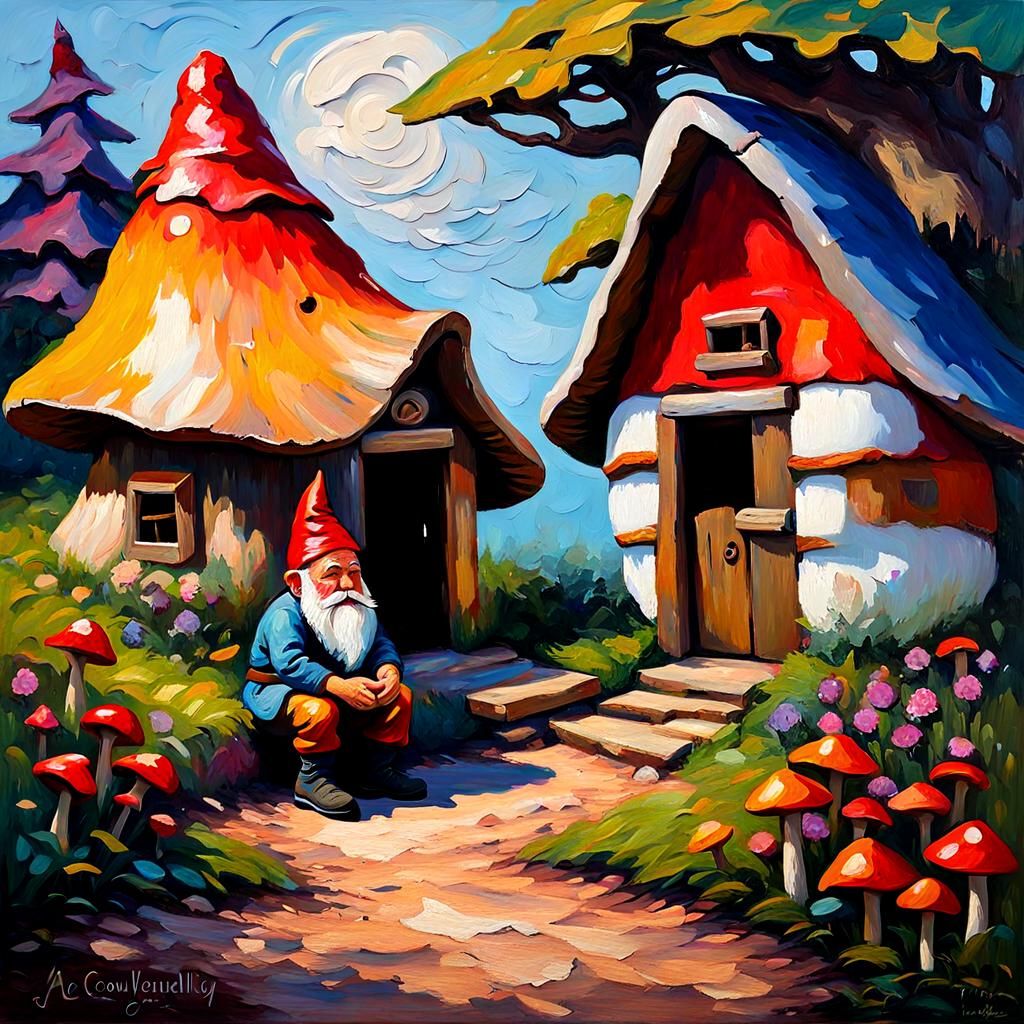 Gnome Wisdom: Neo-Impressionist Oil Painting