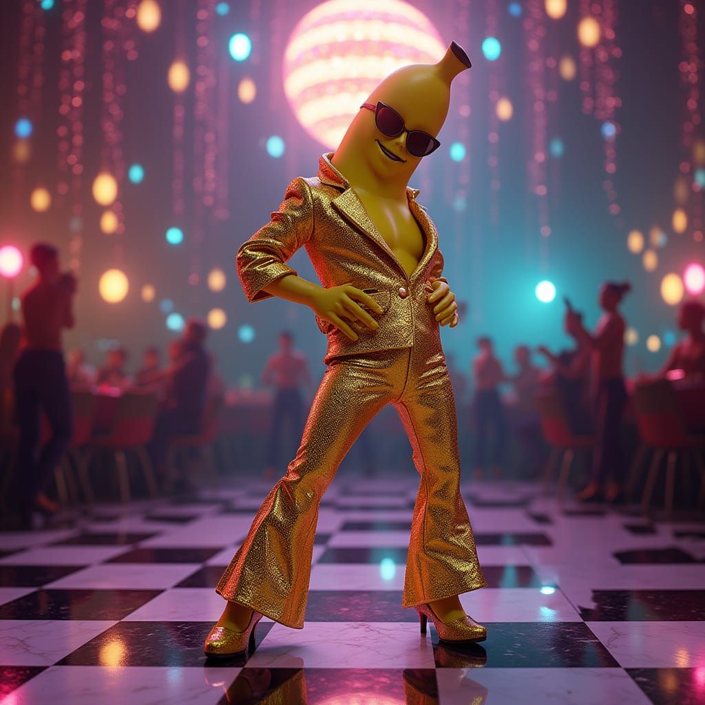 Banana Disco Star Shines on Checkered Ballroom Floor