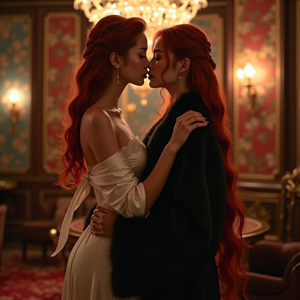 Asian Woman in Satin Robe in Victorian Setting