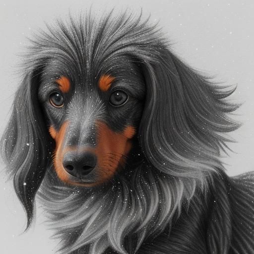 Dachshund Runs in Snow: Hyperdetailed Charcoal Drawing