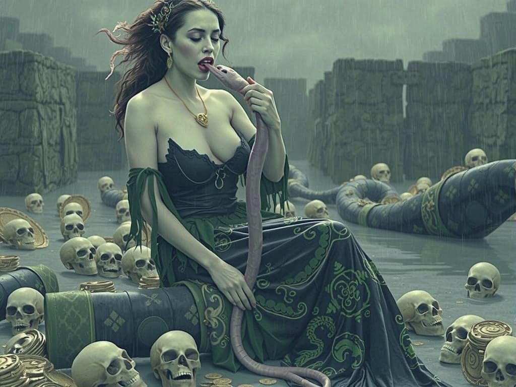 Sinister Mermaid Devours Pink Eel in Cinematic Film Still