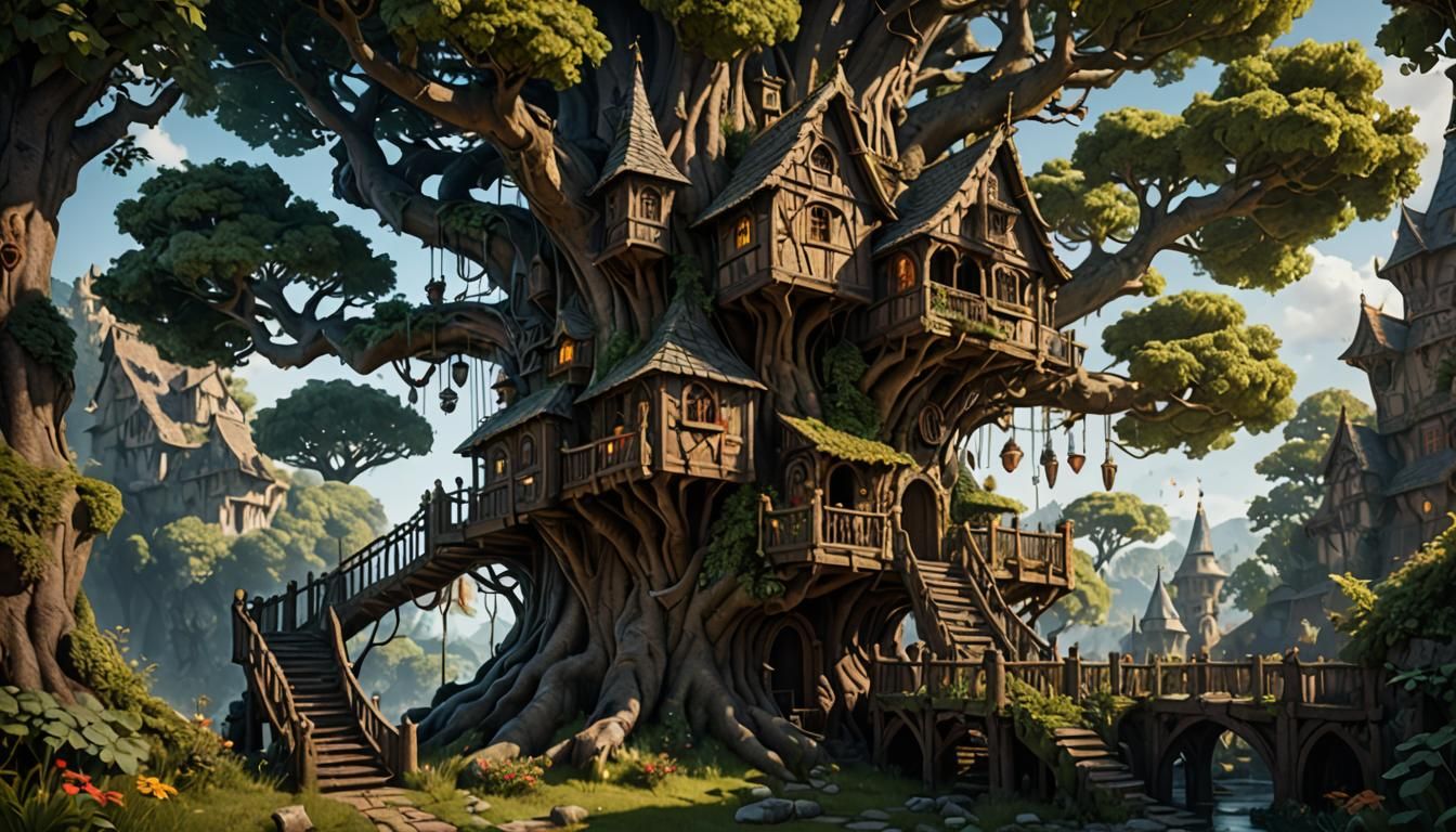 Fantastical Medieval Treehouse Concept Art