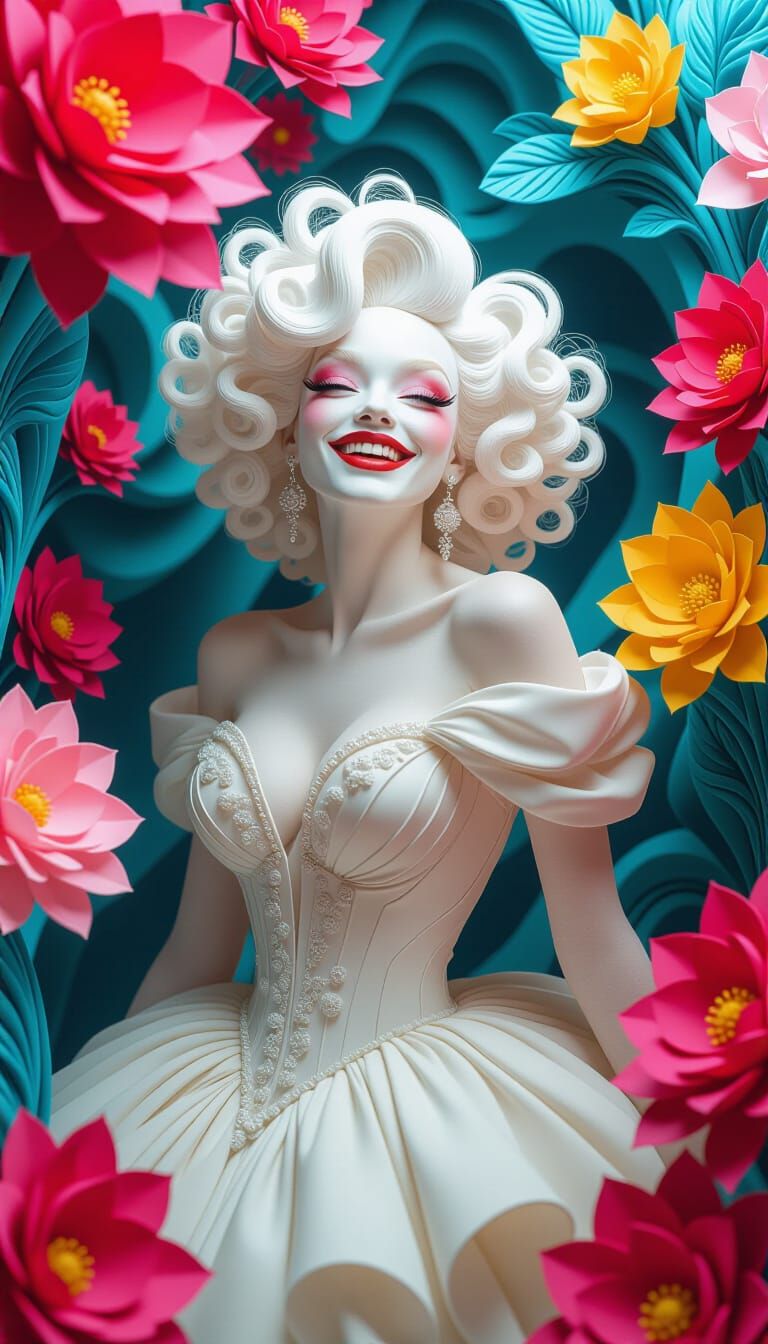 Albino Woman in Gala Gown with Escher Architecture