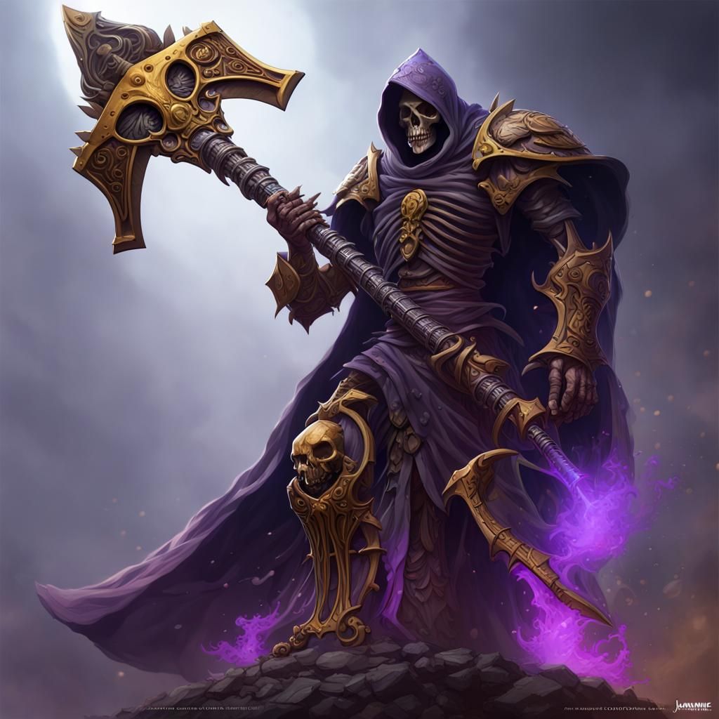 Skeletal Warrior with Battleaxe in Dark Fantasy Style