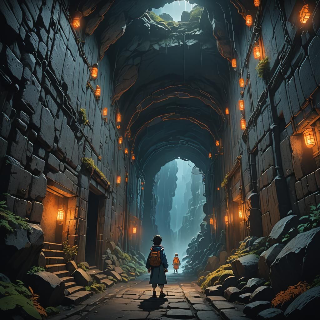 Mountain Tunnel Figure in Studio Ghibli Style
