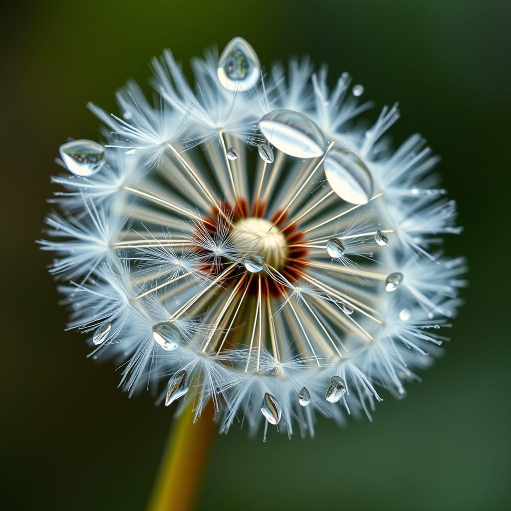 Surreal Dandelion Seed Macro Through Melting Dewdrops