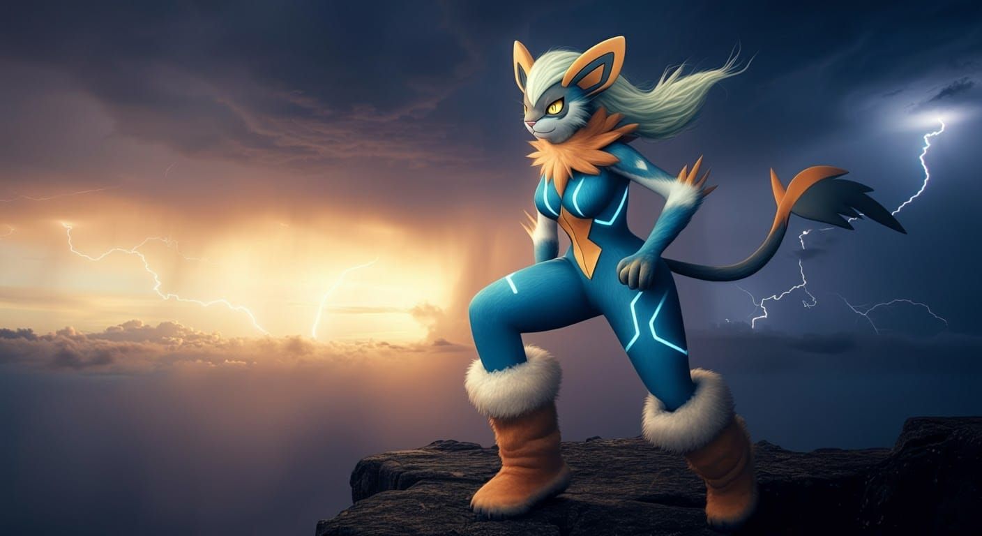 Luxio-Pokemon Humanoid Female on Rocky Cliffside