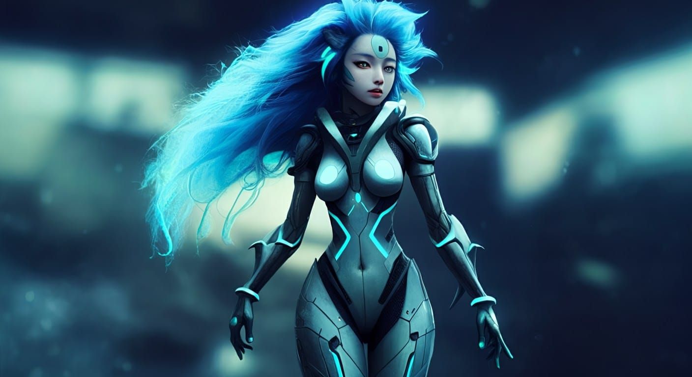 Luxio-Inspired Girl in Exosuit: Sci-Fi 3D Portrait