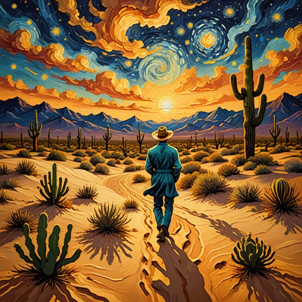 Desert Wanderer in Van Gogh Style