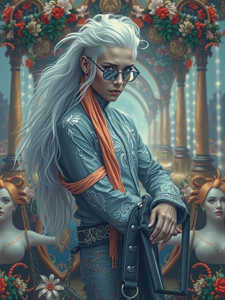 Gritty Hyperrealistic Man with Electric White Hair