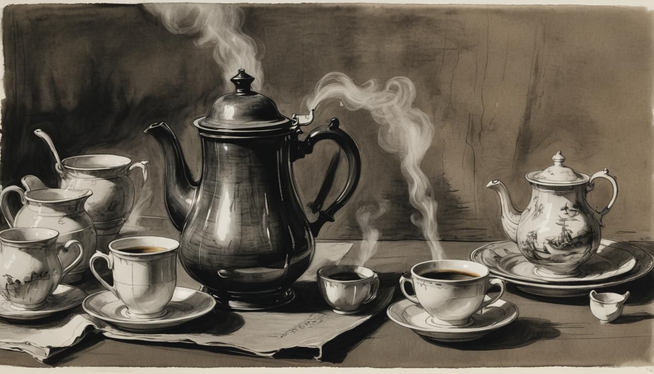 Steaming Coffee Pot in Charcoal Animation