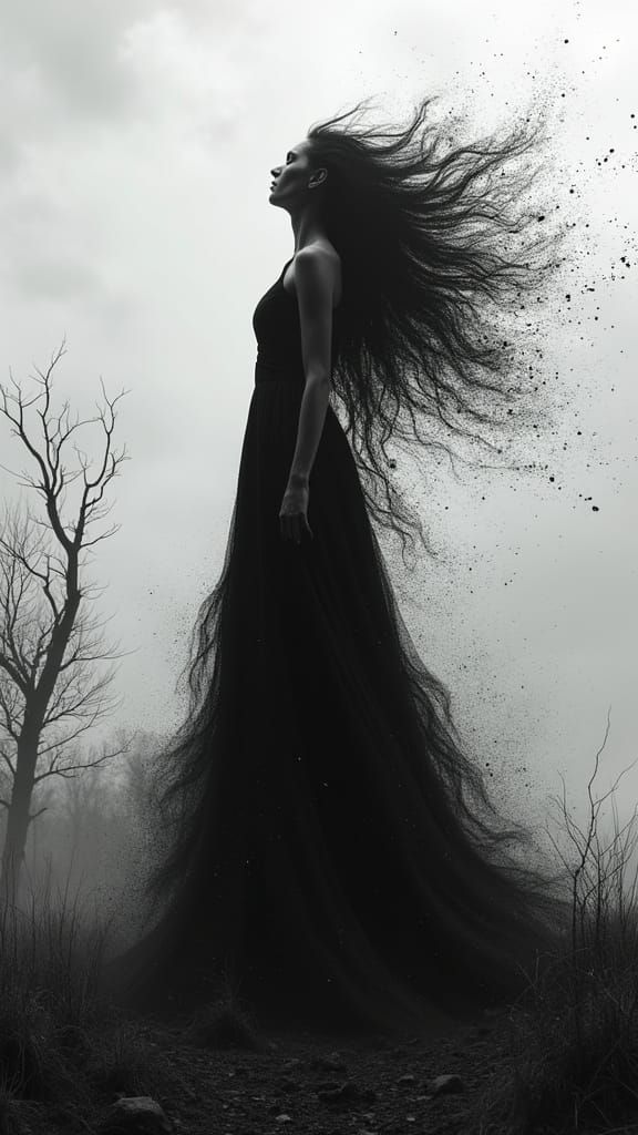 Gothic Horror: Towering Figure in Stormy Landscape