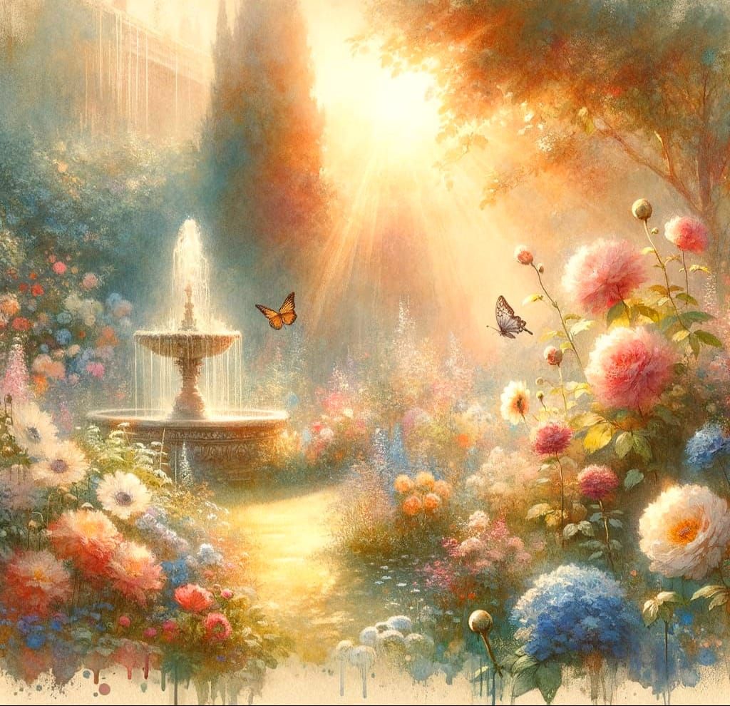Dreamy Watercolor Garden Scene