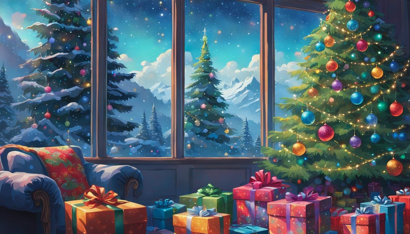 Magical Christmas Scene in Vibrant, Polychromatic Style