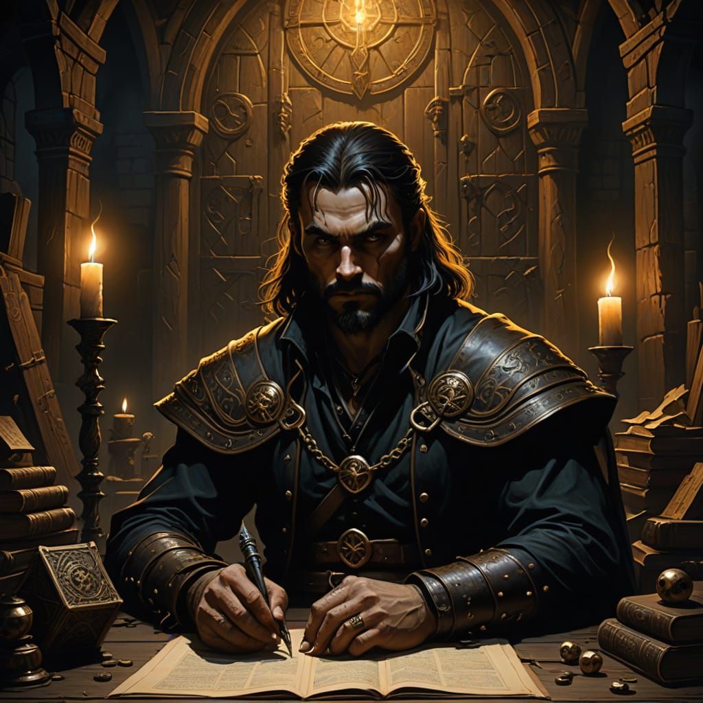 Dark Fantasy Dungeon Master in Mysterious, Gothic Chamber