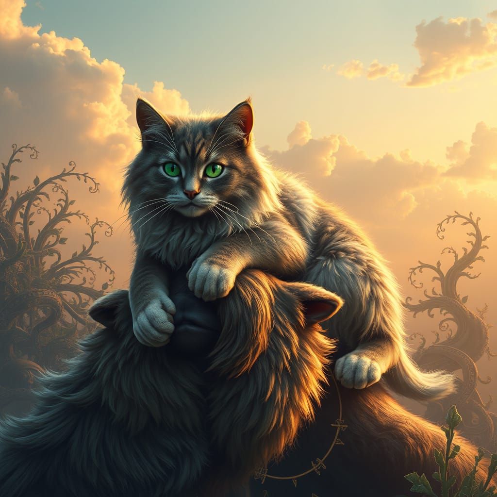 Regal Feline Majesty on a Gentle Canine Companion