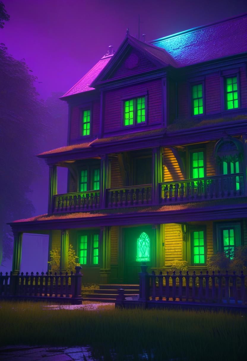 Haunted House with Ghosts in Dark Fantasy Style
