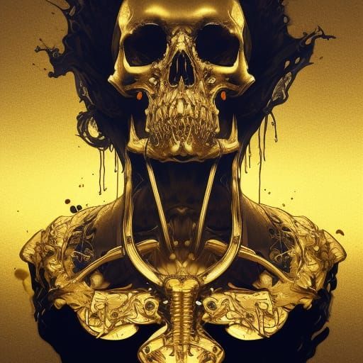 Golden Drip Skull Portrait in Hyperdetailed Style