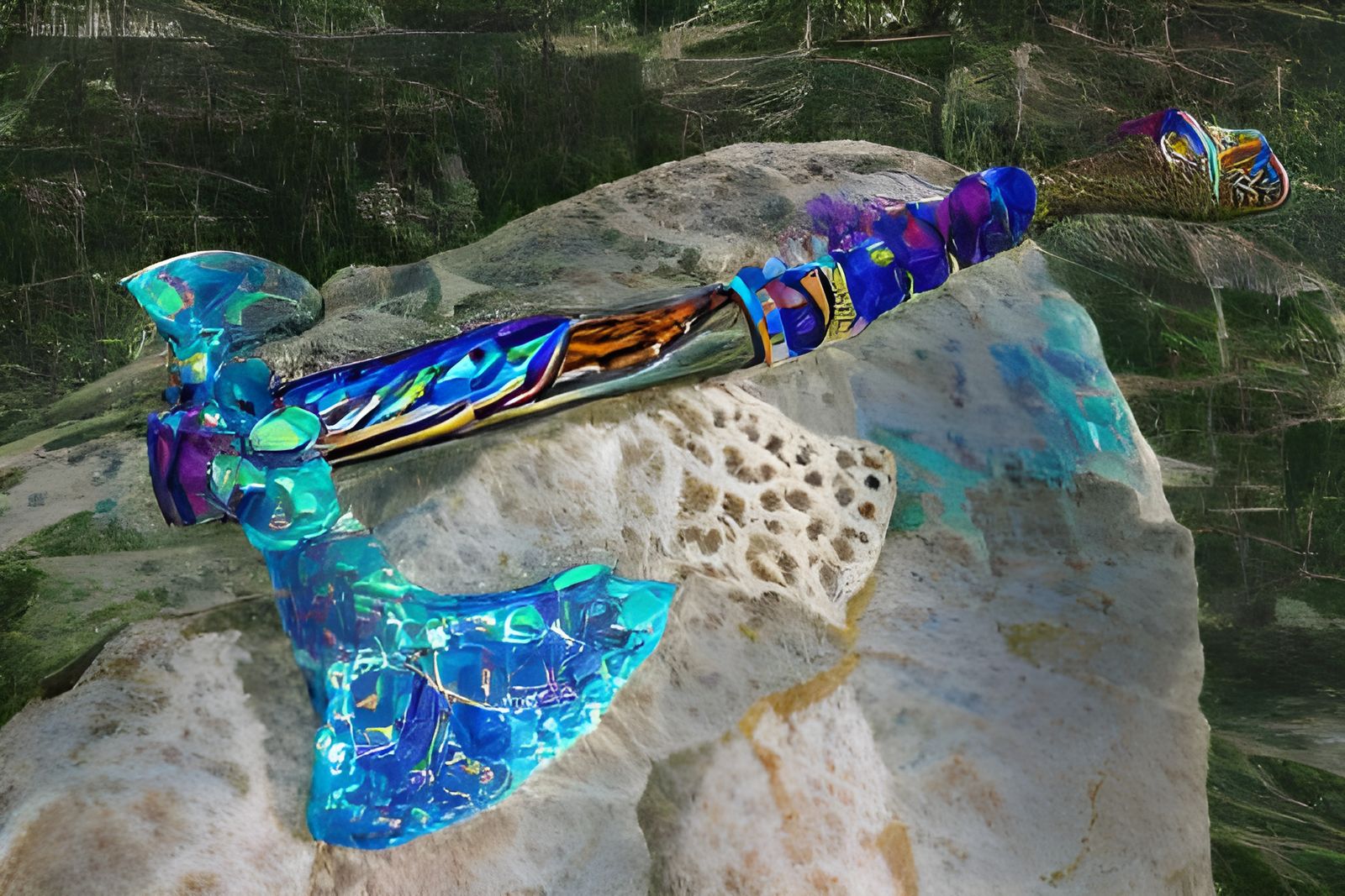 Azure Crystal Battleaxe with Sapphire Runes