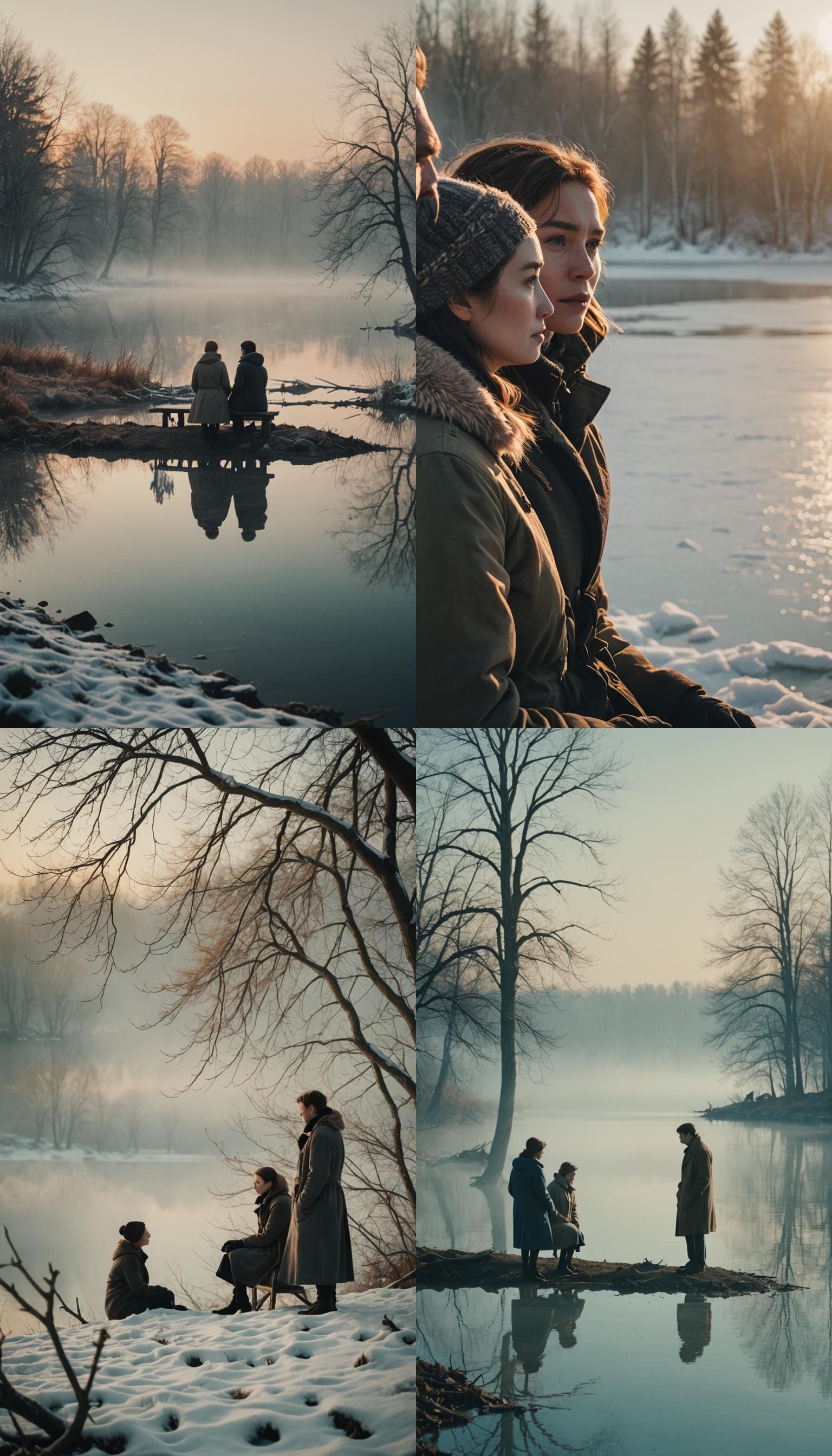 Winter Lake Scene in Cinematic Style