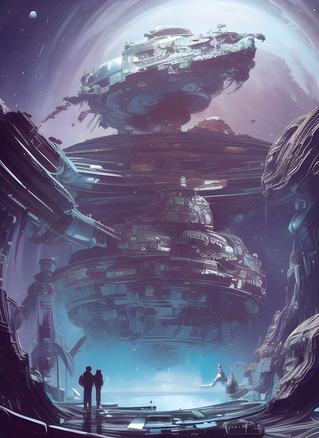 Derelict Alien Vessel in Space: Watercolor Splash Art