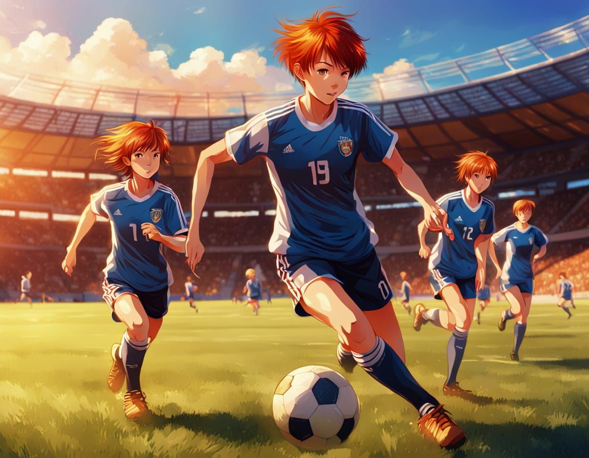 Anime Soccer Game in Vibrant Digital Painting Style