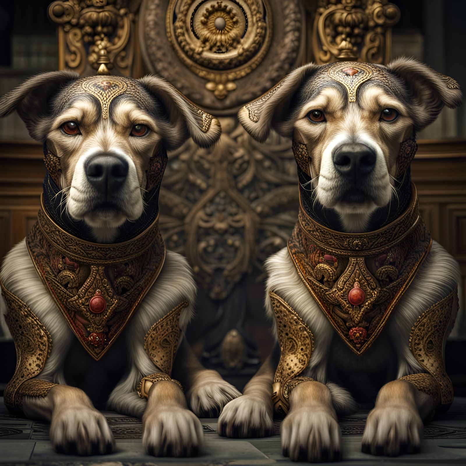 Hyperrealistic Two-Headed Dog in the Kremlin