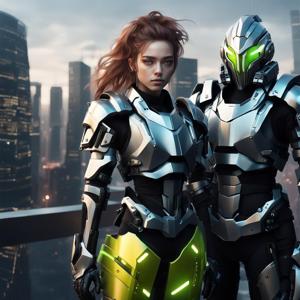 Futuristic Armored Heroes in Reflective Metal Armor