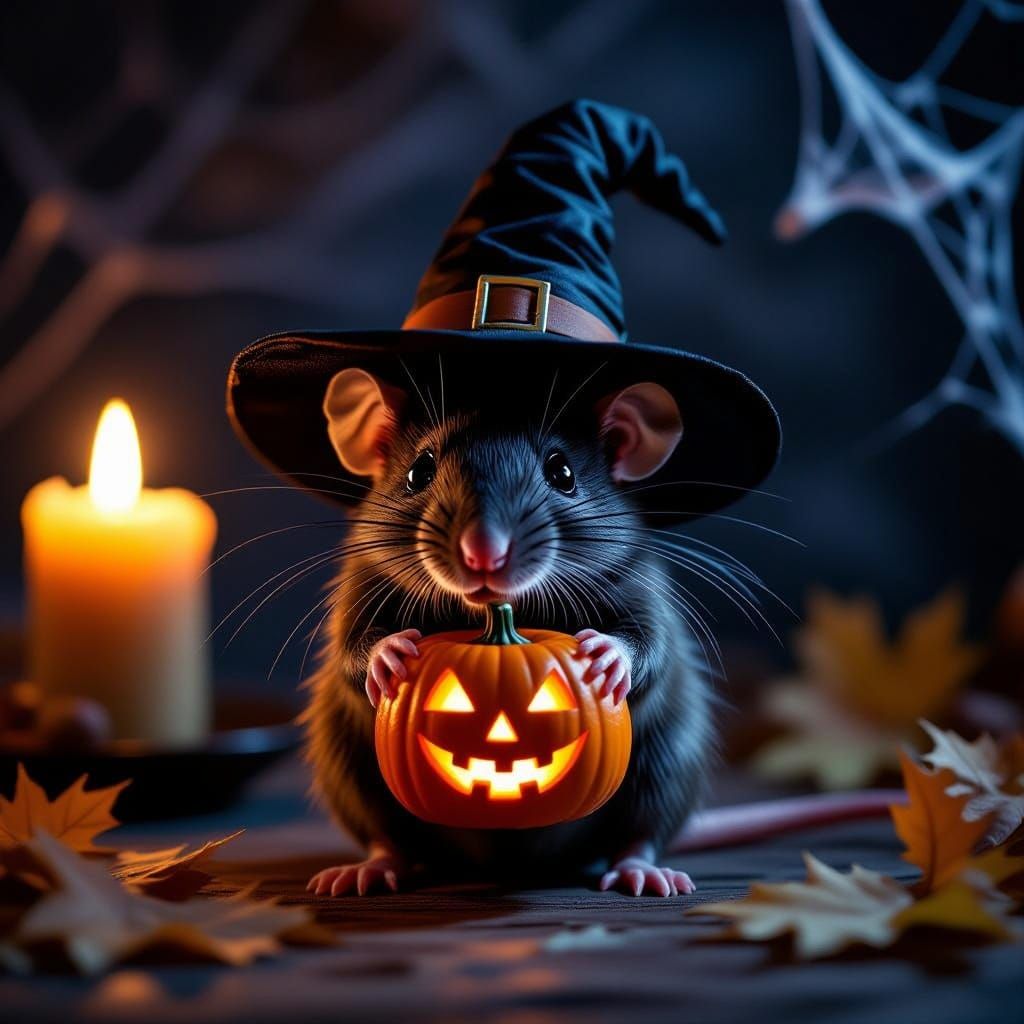 Photorealistic Rat in Witch Hat for Halloween