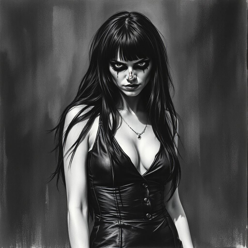 Charcoal Drawing of Woman in Black Metal Style