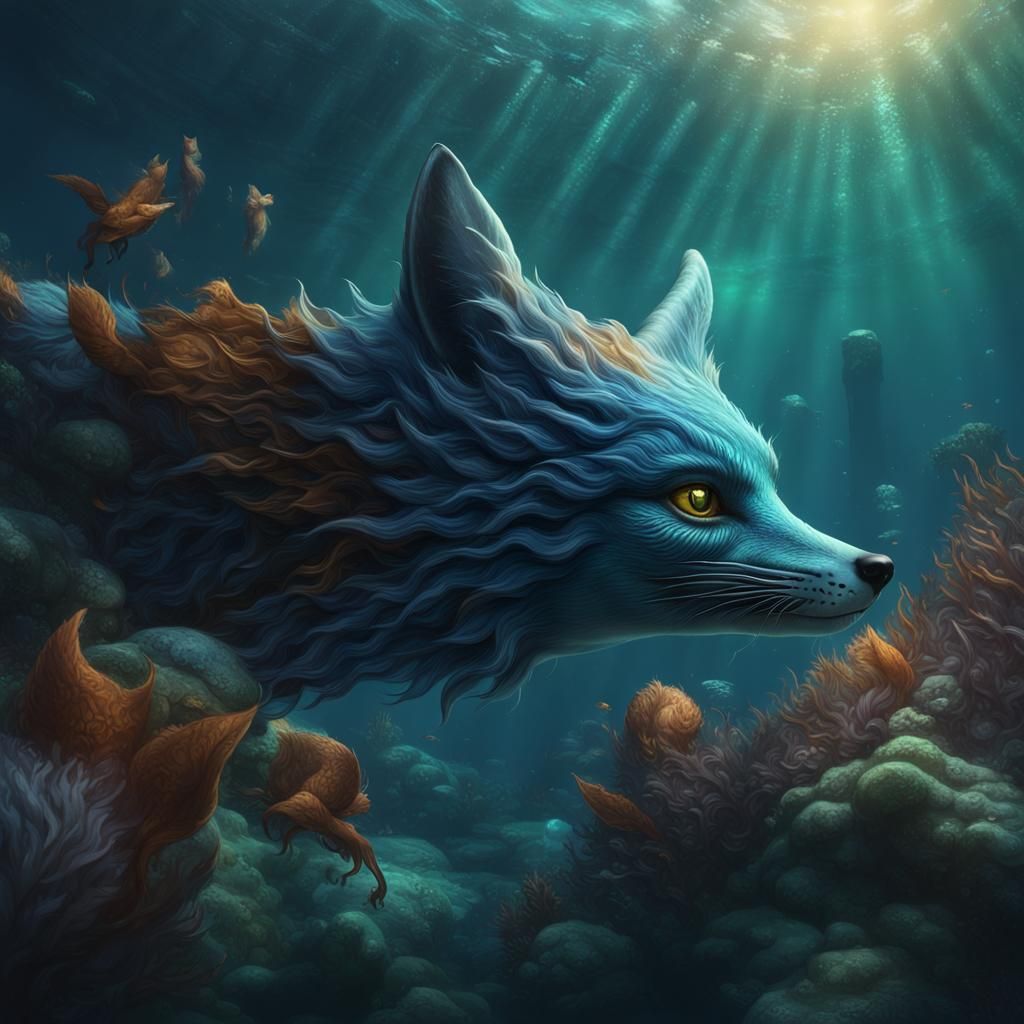Merman Fox: Magical Creature in Detailed Fantasy Art