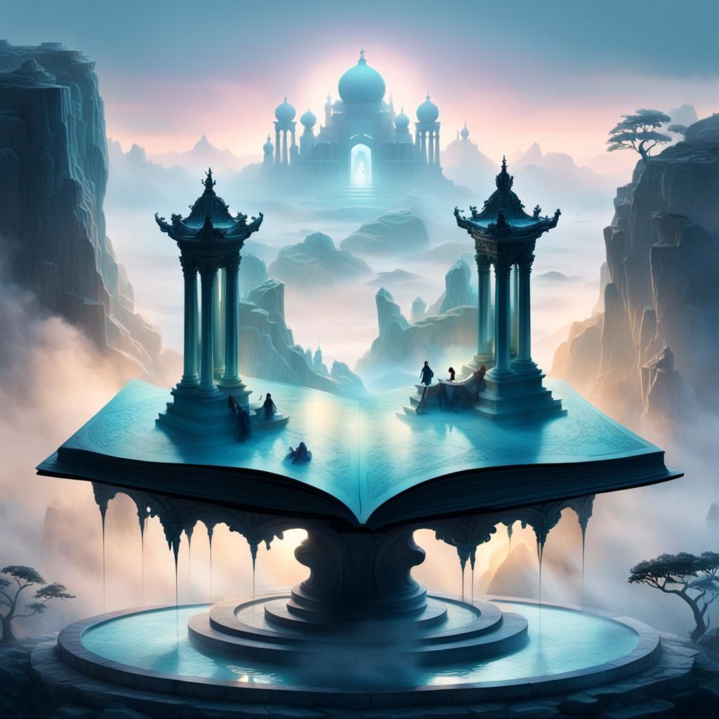 Dreamlike Pop-Up Book on Marble Pedestal